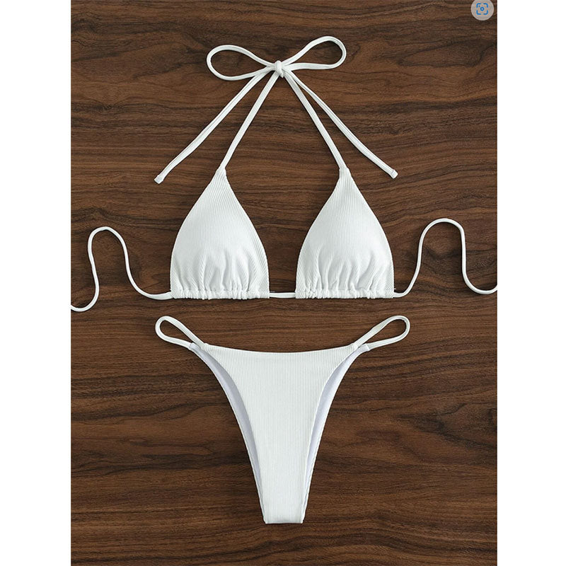 Dame Triangel-Bikini-Sæt med ribbet design og justerbare stropper Stilla