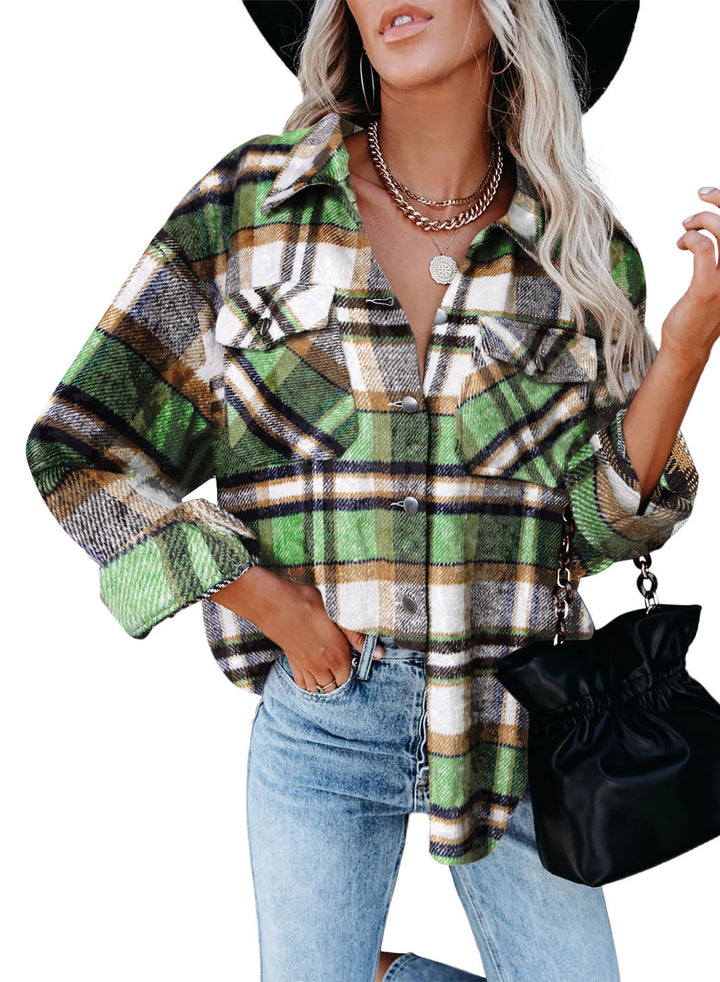 Dame Karo-Skjortejakke i oversized stil med trykknaplukning Stilla