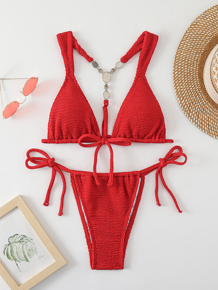 Dame bikini sæt med raffineret hækledesign og justerbare stropper Stilla