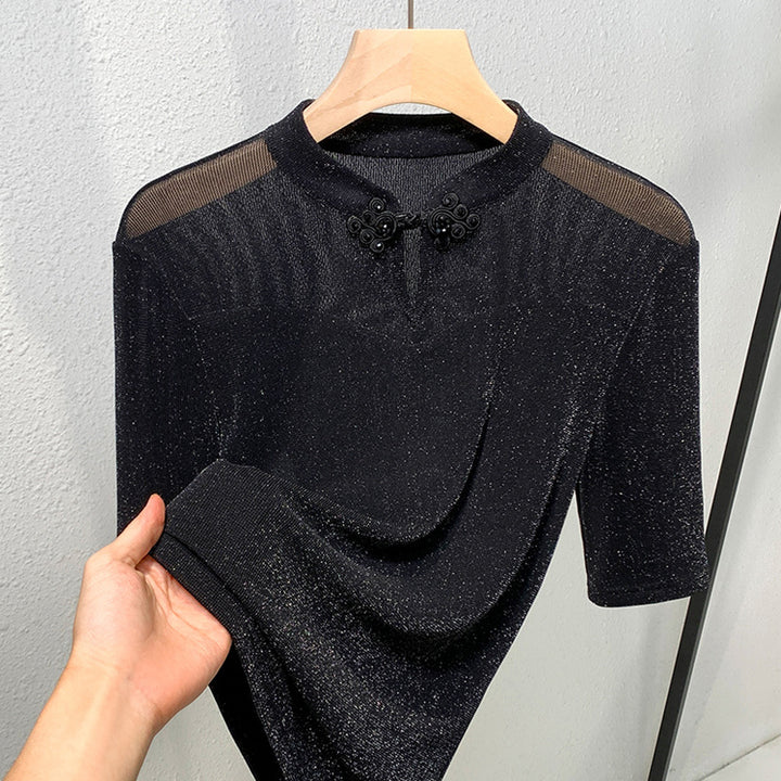Dame kortærmet shirt med elegant blonde og glamorøs glimmertekstur Stilla
