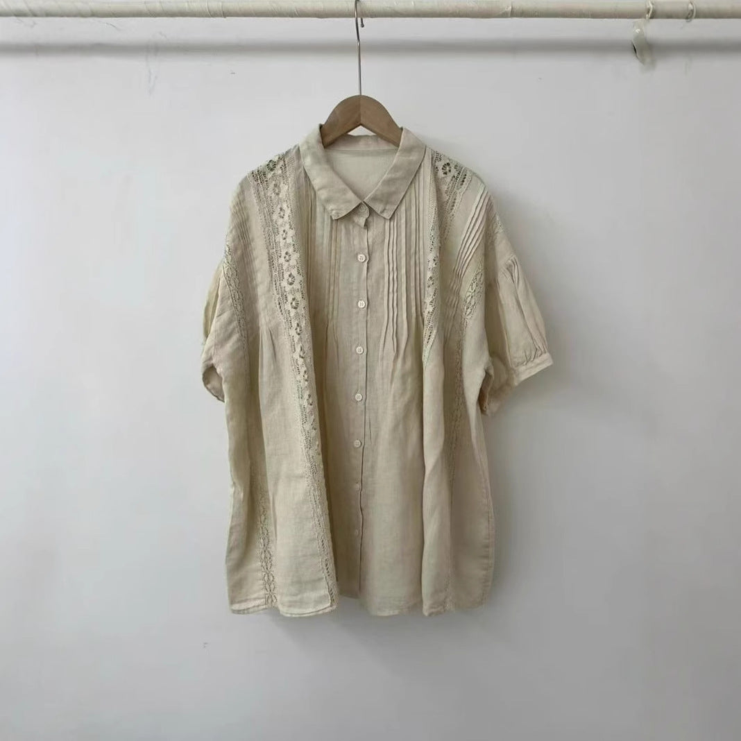 Dame Elegant Oversized Spids-Detail Knap-Op Bluse Stilla