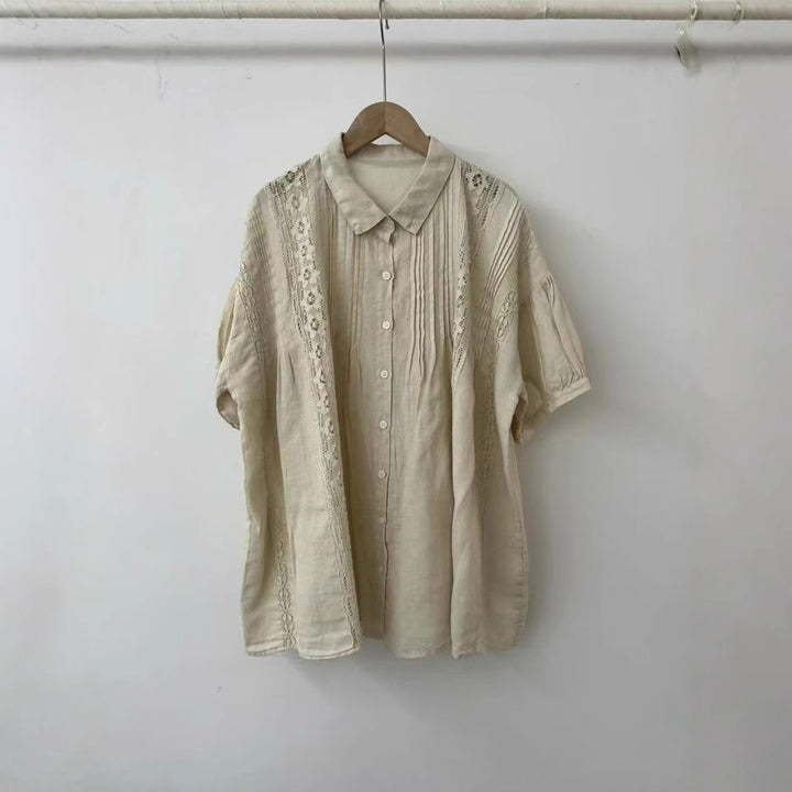 Dame Elegant Oversized Spids-Detail Knap-Op Bluse Stilla