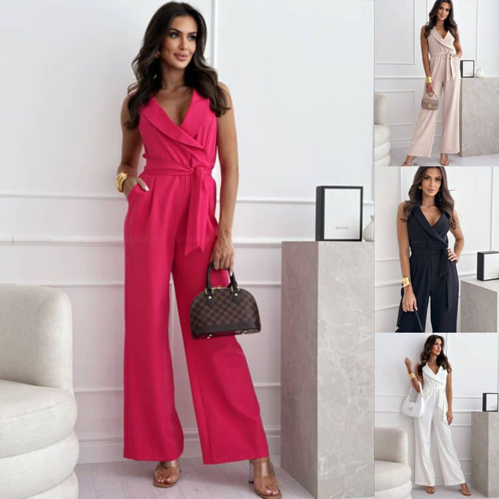 Dame Elegant Wrap-Jumpsuit med taljejusterbar bånd Stilla