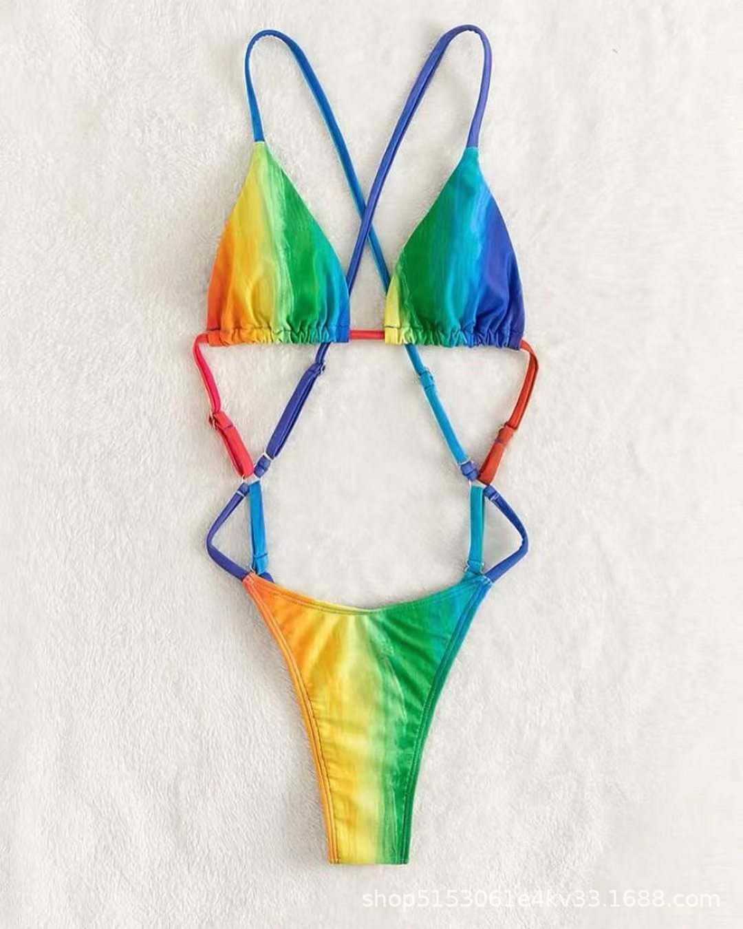 Dame Triangel-Bikini-Sæt med justerbare stropper og farverig farvegradient Stilla