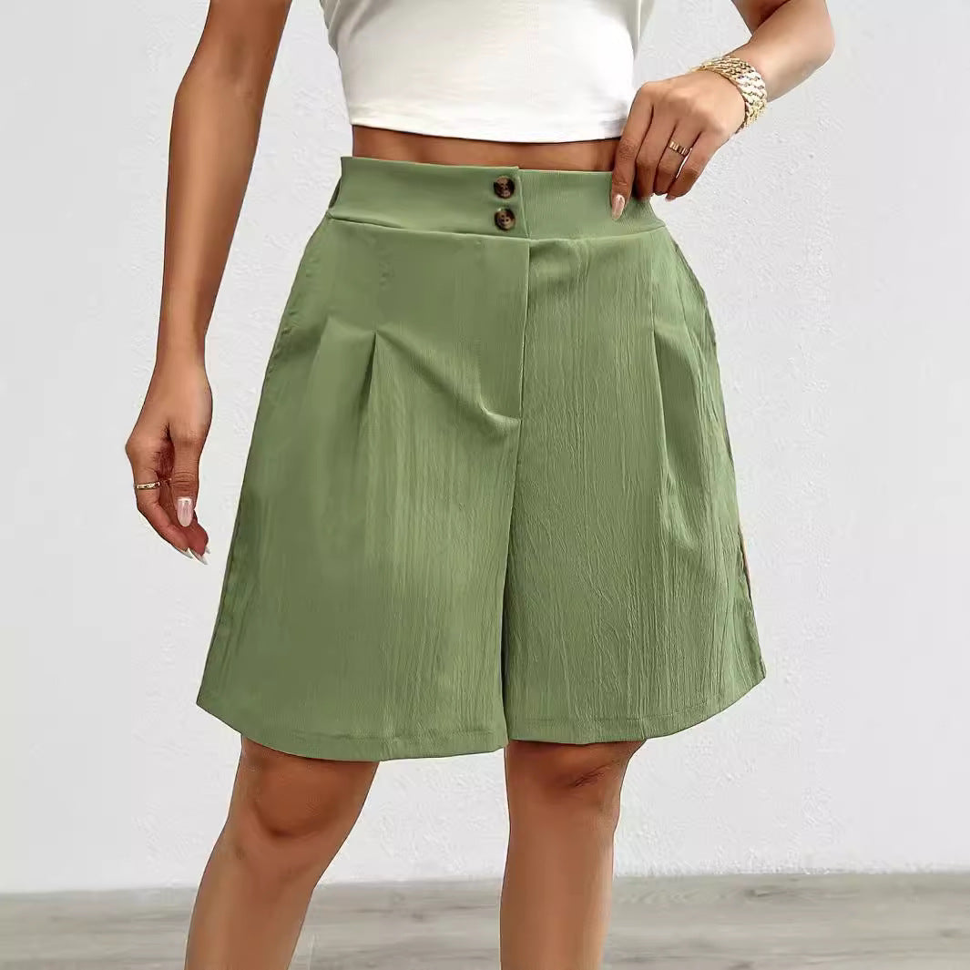 Dame mode shorts med høj talje og elegante folder detaljer Stilla