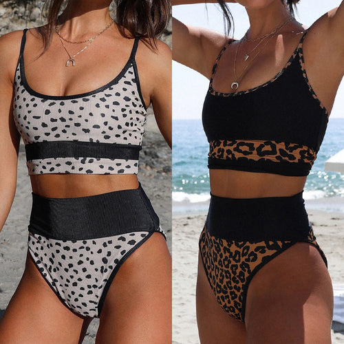 Dame bikini-sæt med sporty crop-top-look og højskåret slip Stilla