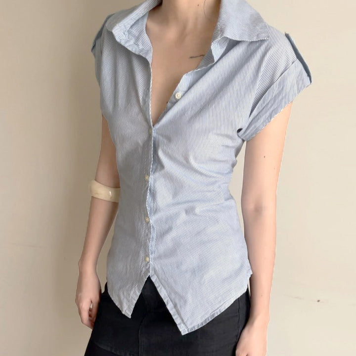 Dame elegant bluse med moderne striber Skovae