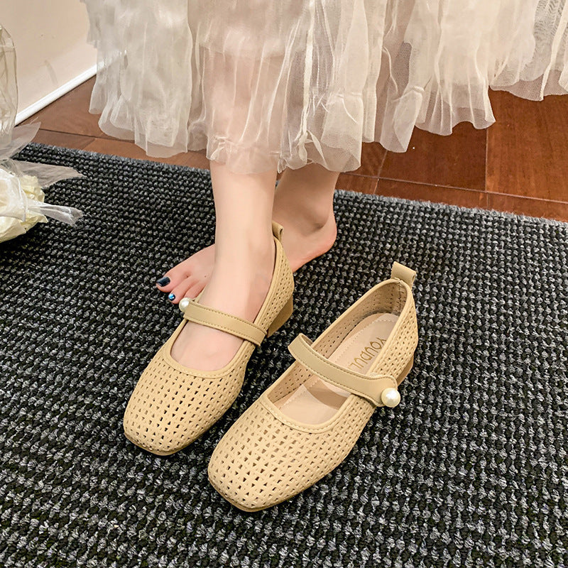 Femme Mary Jane blokhæl flats med dekorativ perle accent Stilla