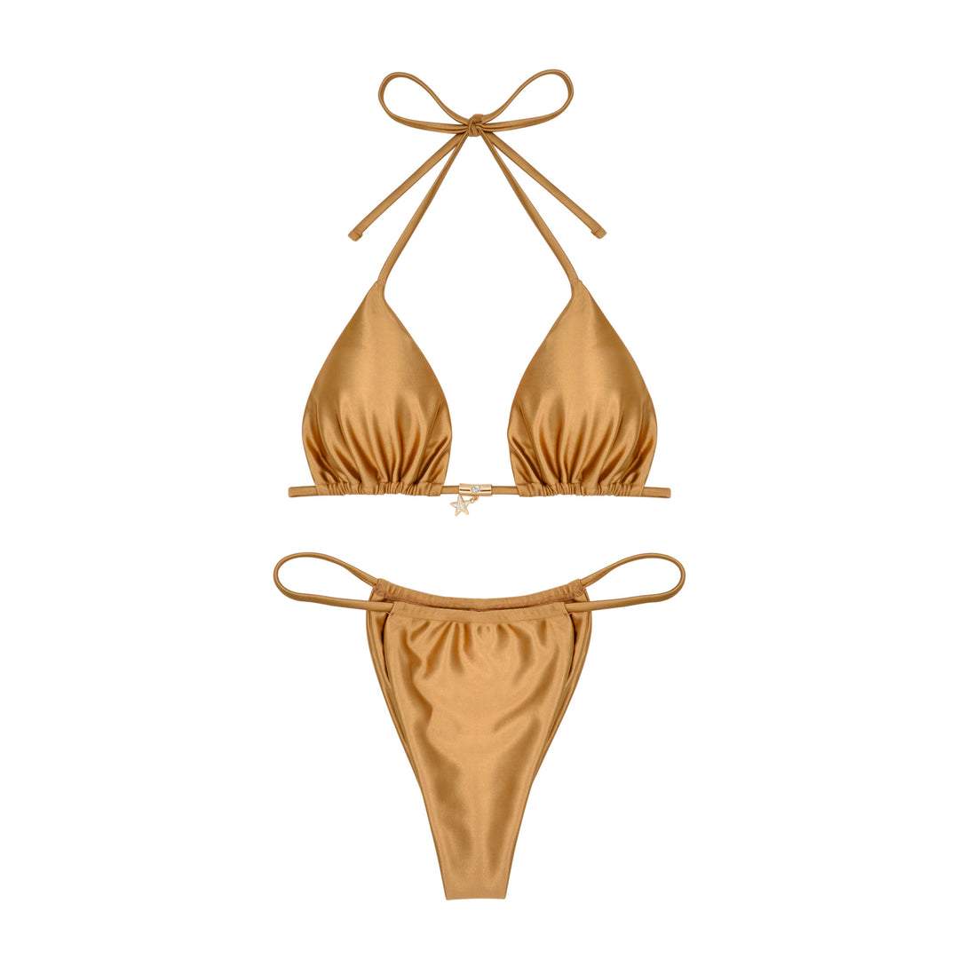 Dame Triangel-Bikini-sæt med blank satin-udseende og justerbare stropper Stilla