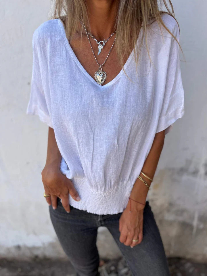 Dame Let linned blouse med rynkning Stilla