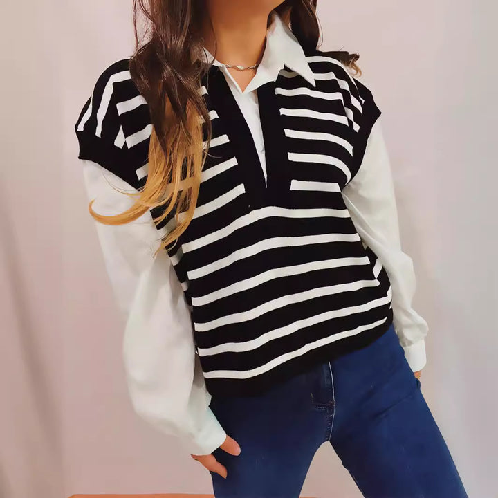 Kvinders fashionable strikket sweater med moderne snit og elegante pufærmer Stilla