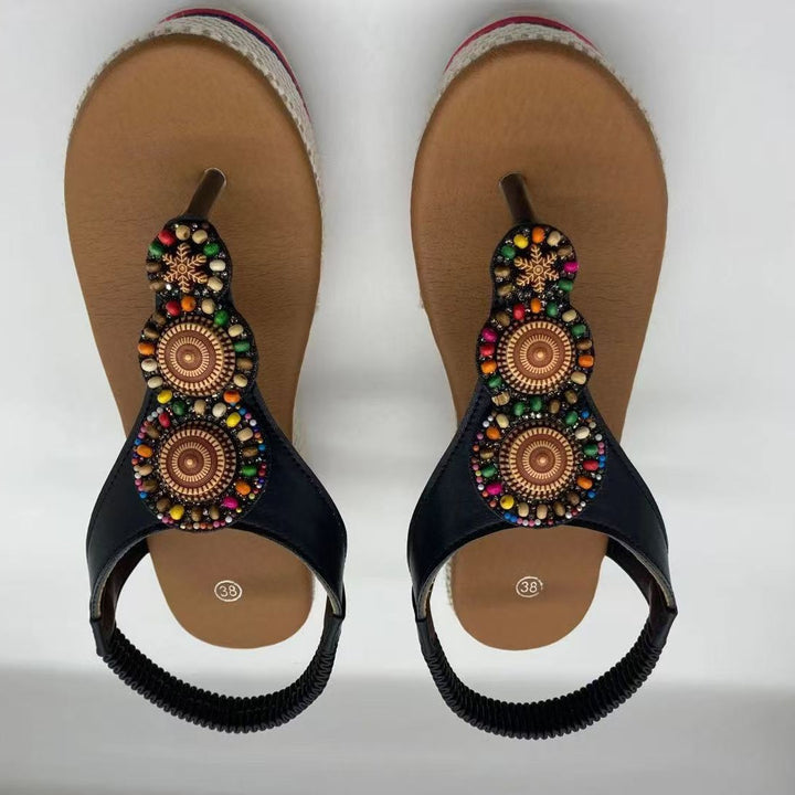 Dame Wedge-sandaler med kunstnerisk perle-applikation Stilla