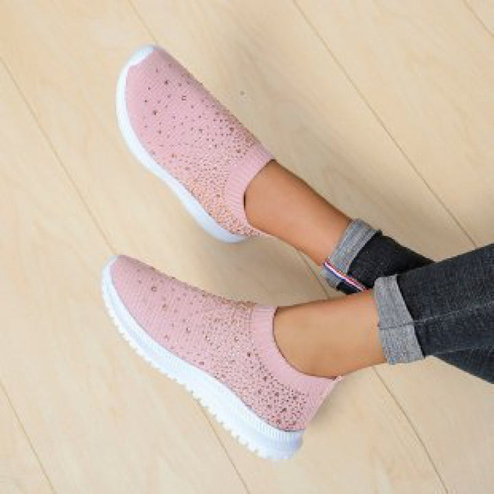 Dame Sneakers med glitrende accenter og elastisk strikket overmateriale Stilla