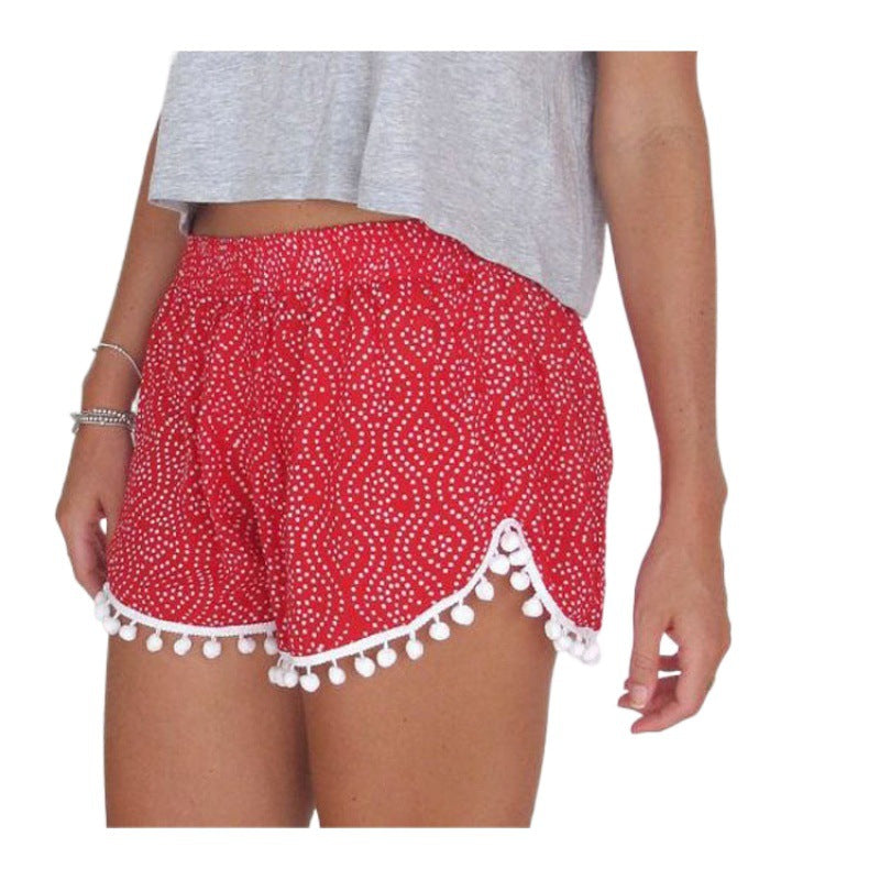 Kvinders sommershorts med legende pompon-detalje og trendy bølgemønster Stilla