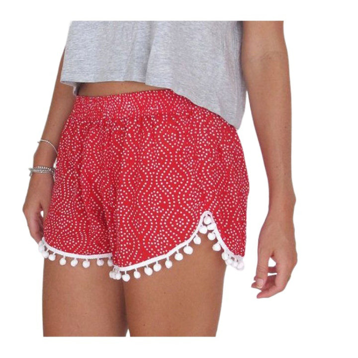 Kvinders sommershorts med legende pompon-detalje og trendy bølgemønster Stilla