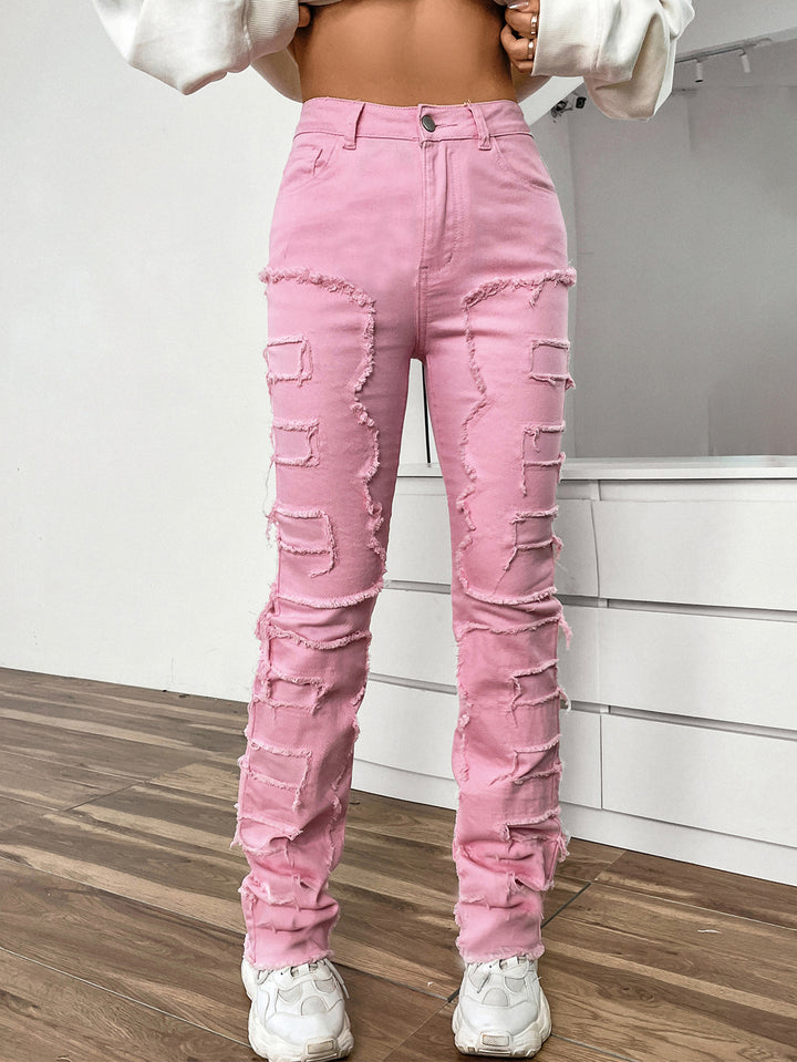 Dame Cargo-Jeans med iøjnefaldende applikationer og afslappet snit Stilla