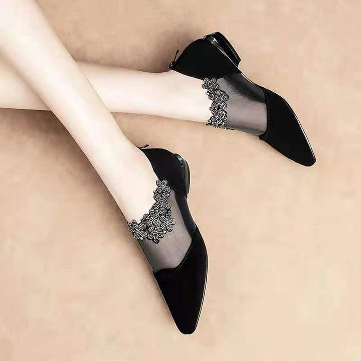 Dame elegante High-Top Ballerinas med sarte blomsterapplikationer Stilla