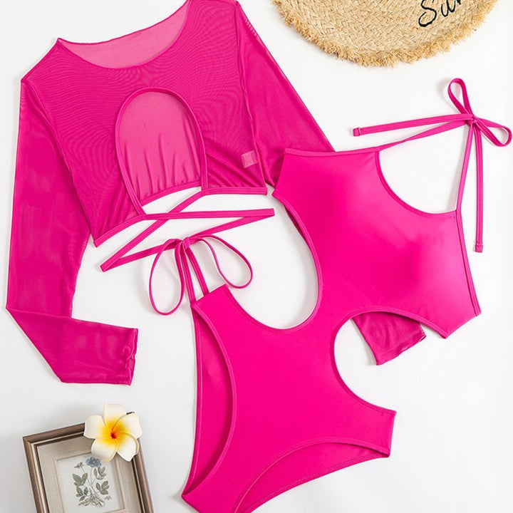 Dame Sporty Mesh Crop Top og Højt Skåret Bikini Sæt Stilla