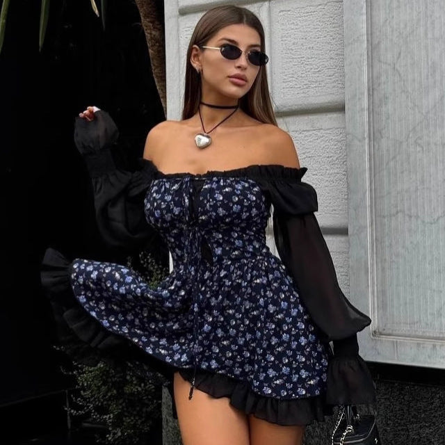 Dame Legende Blomsterkjole med Flæsedetaljer og Off-Shoulder-Udskæring Stilla