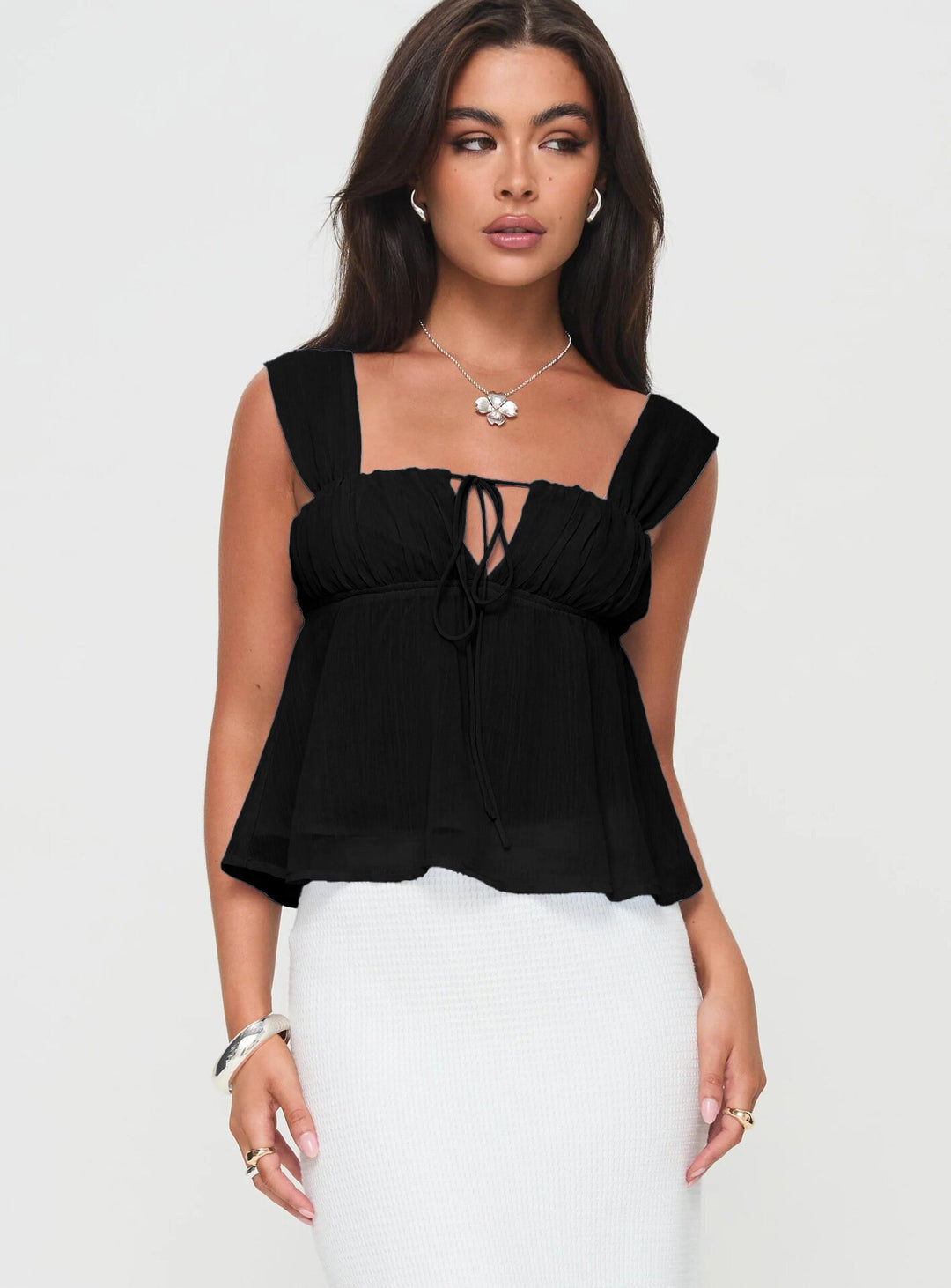 Dame luftig sommer top med raffineret ruffles design Skovae