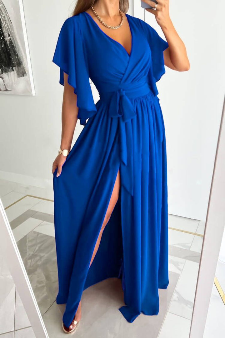Damer elegant Maxi-wrapkjole med voluminøse ærmer og spriselementer Stilla