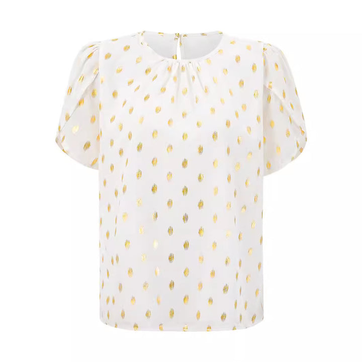 Dame Elegant Bluse med gyldne detaljer og afslappet snit Stilla