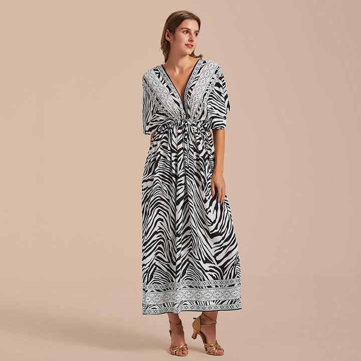 Dame Kaftan Kjole med kunstnerisk Zebra-design og luftig Silhuet Stilla