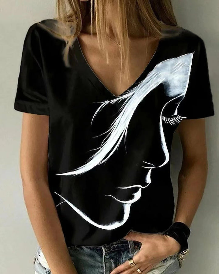 Kvinder Kunstnerisk Grafisk V-hals T-shirt Stilla