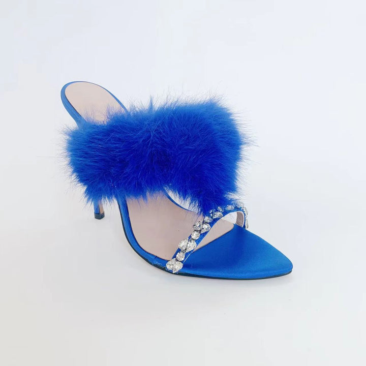 Femme High Fashion Pelsdetaljer Glidende Hæle Stilla