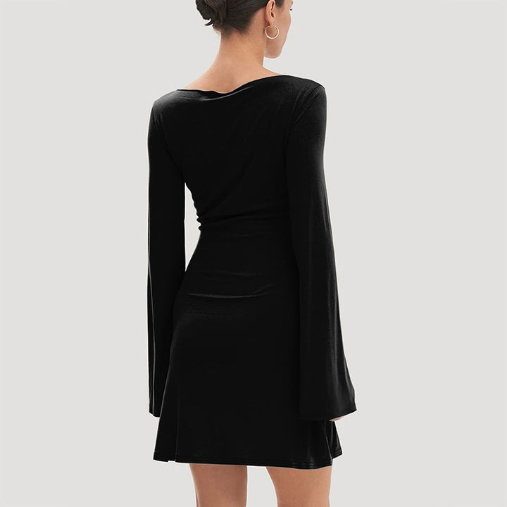Dame elegant langt kjole med asymmetrisk kant og flydende snit Skovae