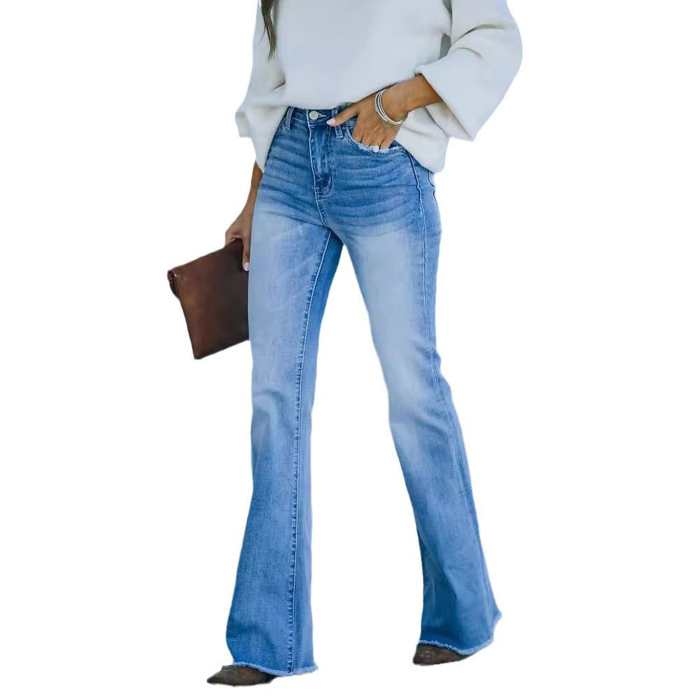 Dame Flared Jeans med høj talje og frynset kant Stilla
