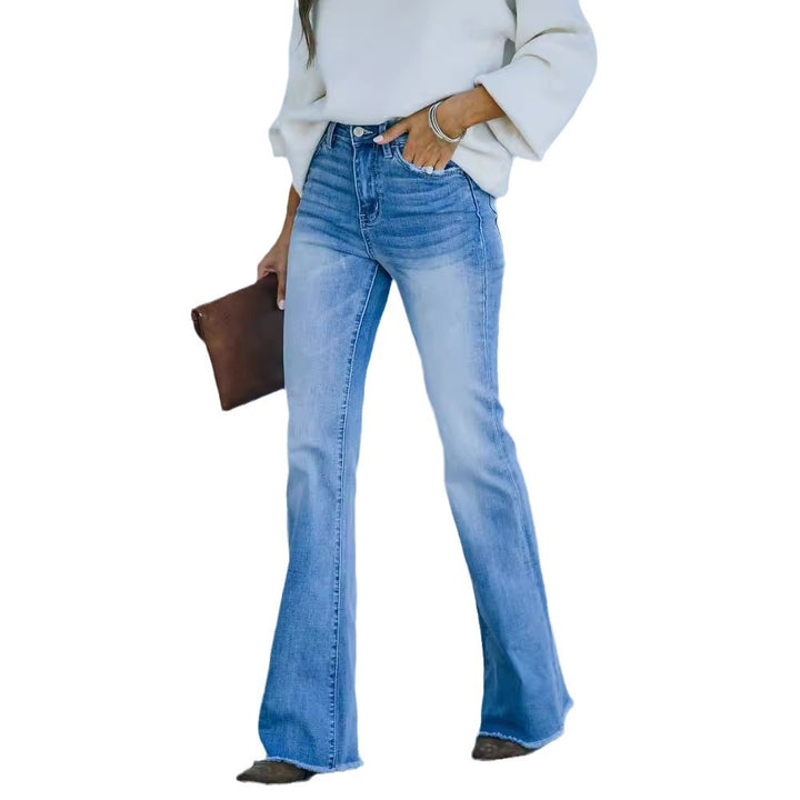 Dame Flared Jeans med høj talje og frynset kant Stilla