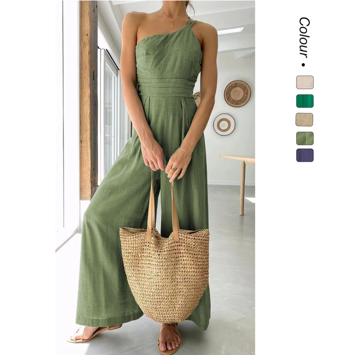 Kvinders jumpsuit i moderne indpakningsdesign med brede ben og off-shoulder snit