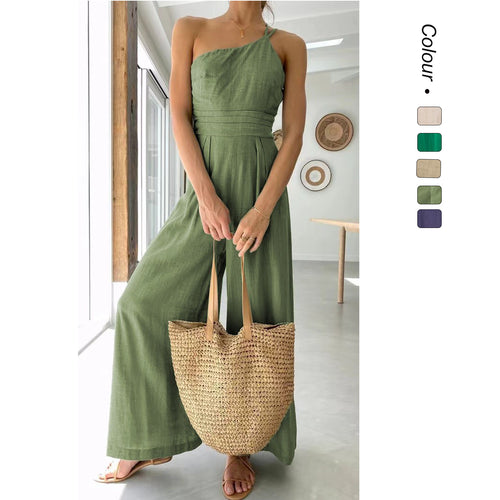 Kvinders jumpsuit i moderne indpakningsdesign med brede ben og off-shoulder snit