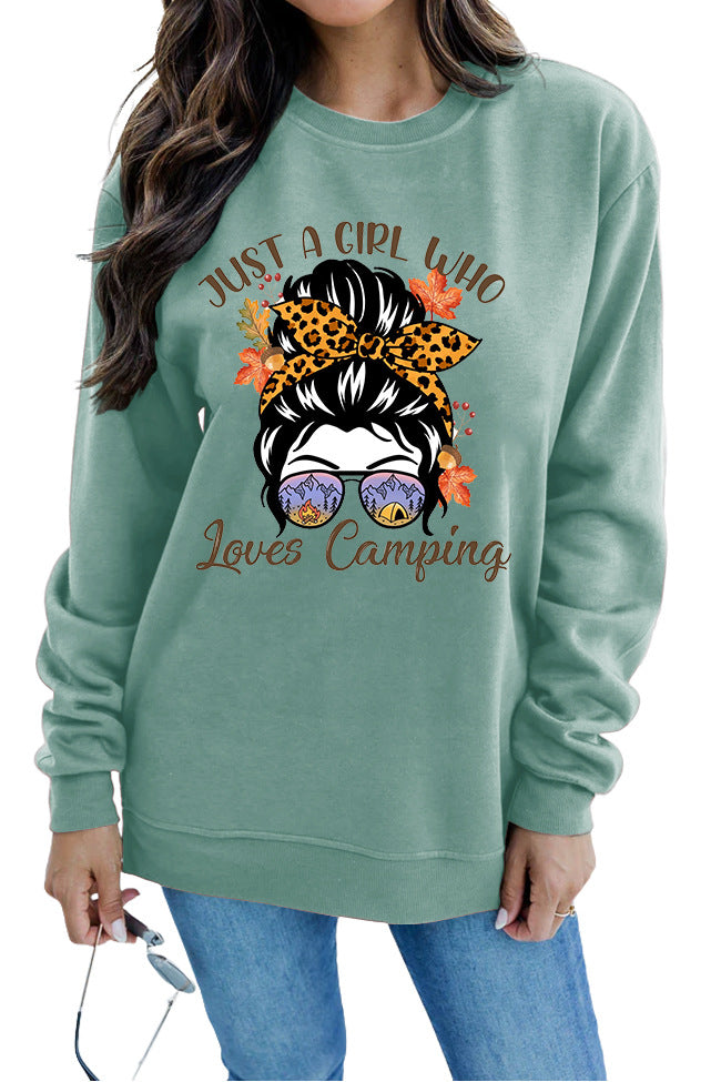Kvinders sweatshirt med kunstnerisk campingmotiv Stilla