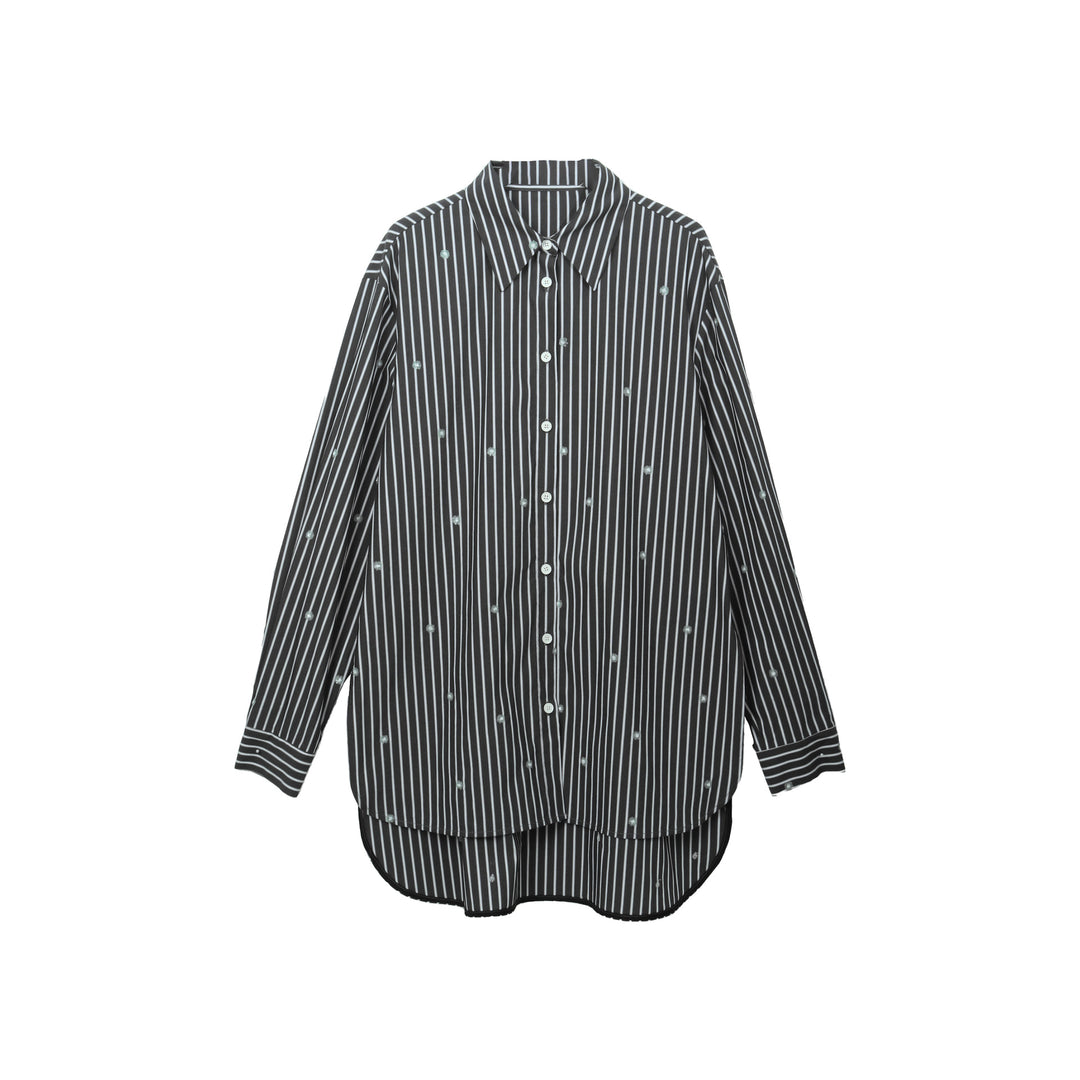 Dame Oversized Skjorte med fine striber og dekorative accenter Stilla