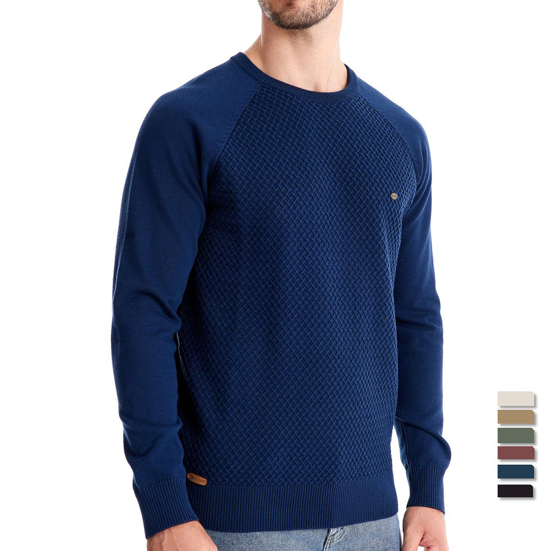 Herrer strukturpullover med moderne vaffelmønster og rund halsudskæring Stilla
