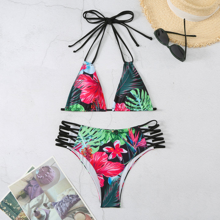 Dame Triangel-Bikini med unikke snøre detaljer og blomsterdesign Stilla