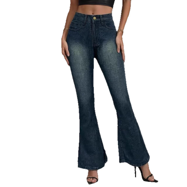 Dame Flared Jeans med høj talje og unikt strukturdesign Skovae