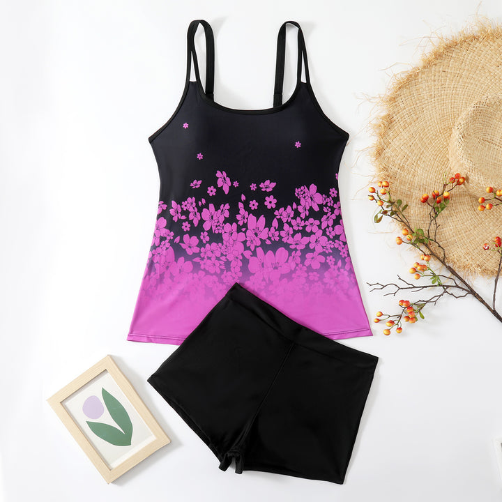 Dame Sporty Tankini-sæt med blomster-top og shorts Skovae