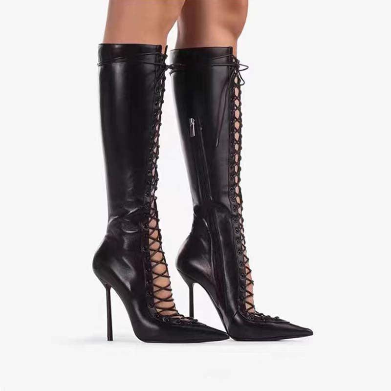 Femme Over-knæ Snøre-Stiletto-Støvler Stilla