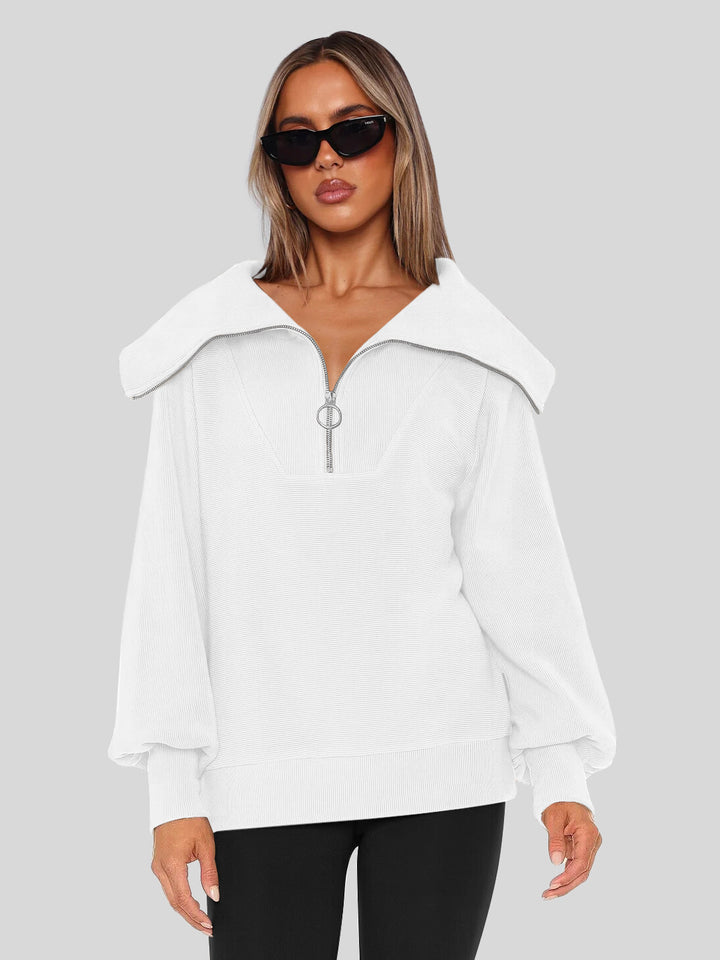Dame Oversized Sweatshirt med elegant krave og lynlås Stilla