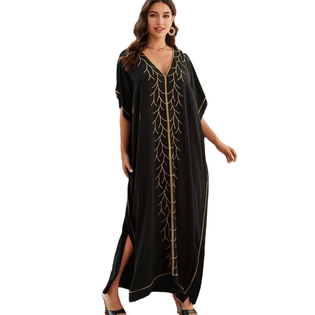 Dame Kaftan kjole med elegant gyldent mønster og sidelunger Stilla