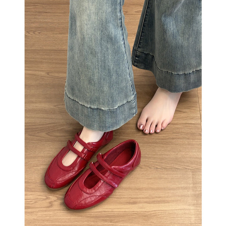 Dame ballet-inspirerede metalliske slip-on Mary Jane ballerinaer Stilla