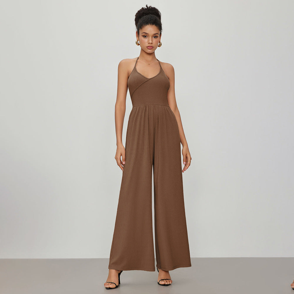 kvinders jumpsuit med elegant V-hals og løs pasform Stilla