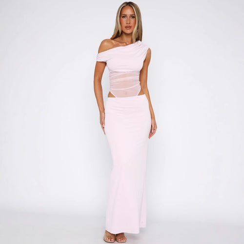 Dame Elegant Maxikjole med asymmetrisk snit og transparente indsatser Skovae