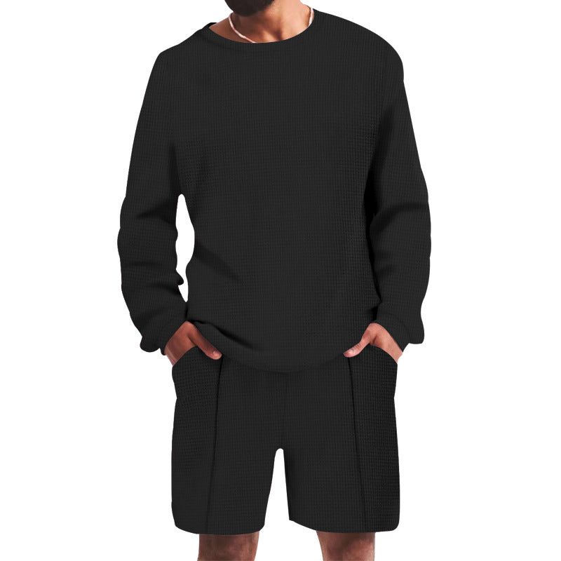 Herrer afslappet sweatshirt og shorts-sæt lavet af åndbart vaffelstrik Stilla