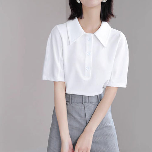 Dame Elegante Poloshirt med fashionable puffærmer og klassisk krave Stilla