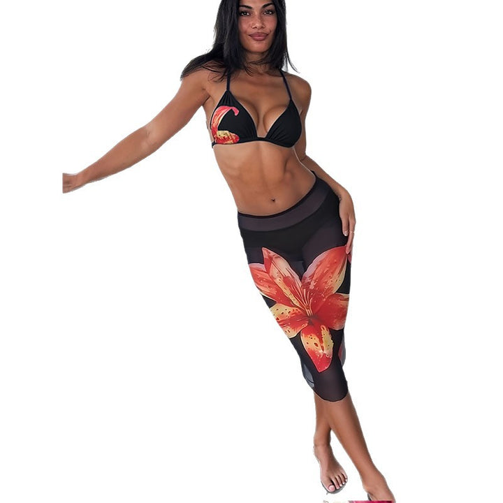 Dame Bikini-sæt med blomsterdesign og tætsiddende nederdel Skovae