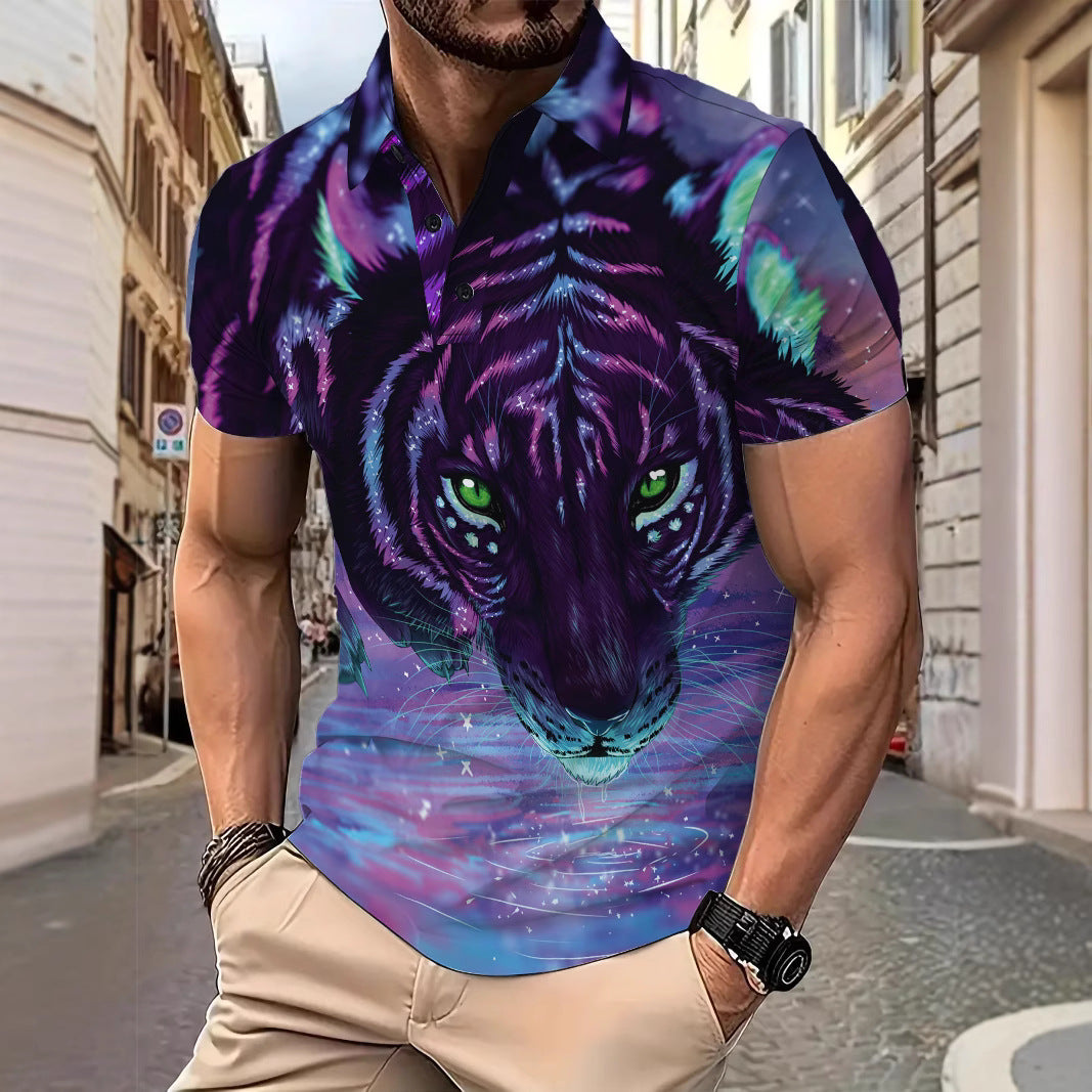 Herrer Poloshirt med fantasifuld dyregrafik Stilla